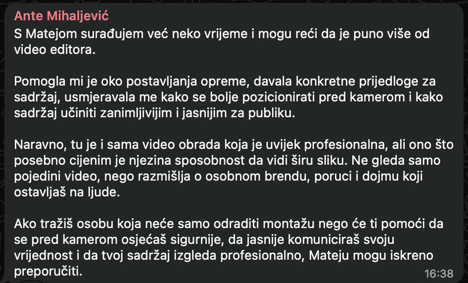 Recenzija klijenta — Ante Mihaljević