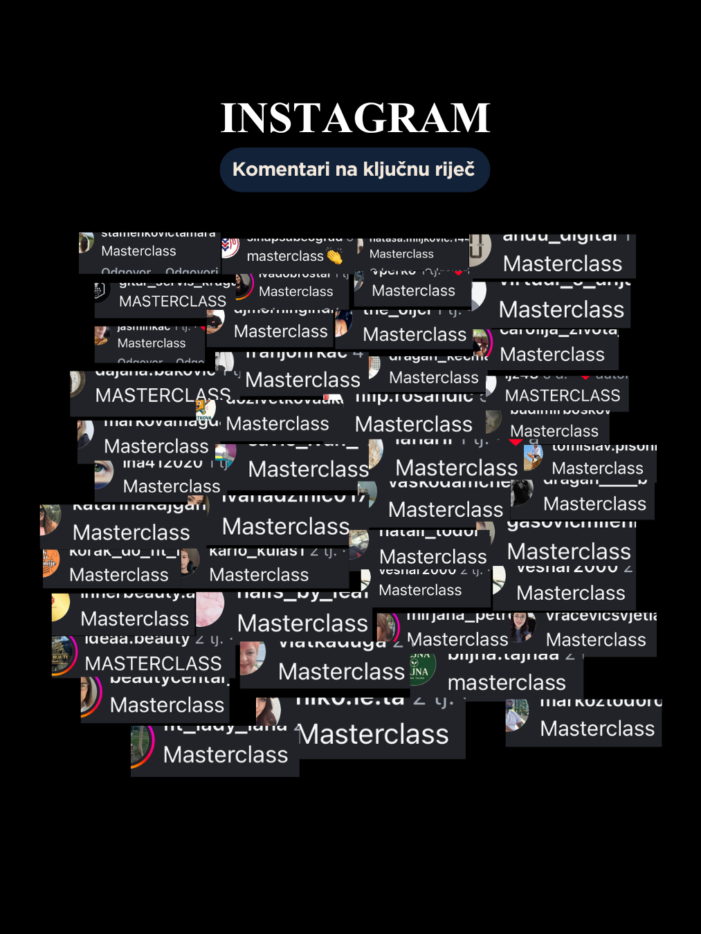 Rezultat — komentari na ključnu riječ Masterclass na Instagramu