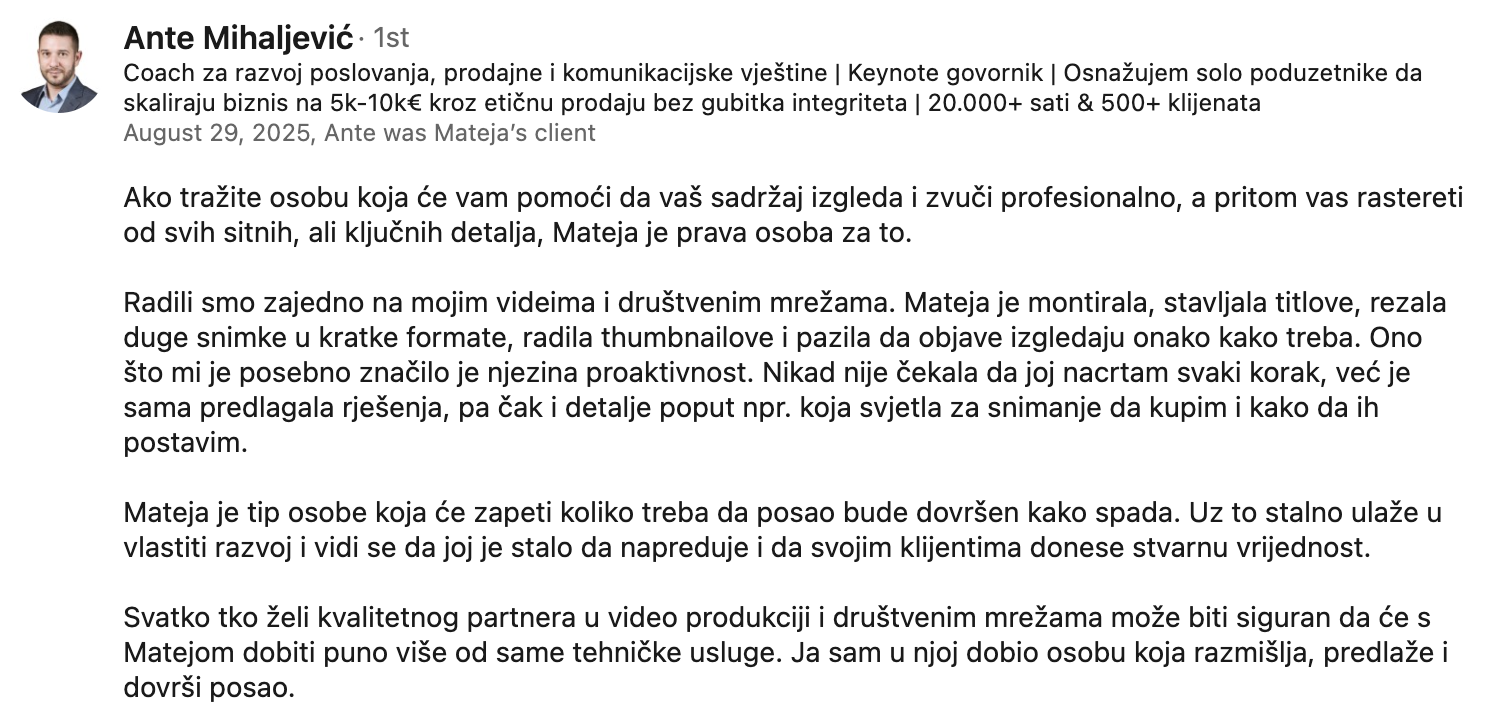 Recenzija klijenta — Ante Mihaljević